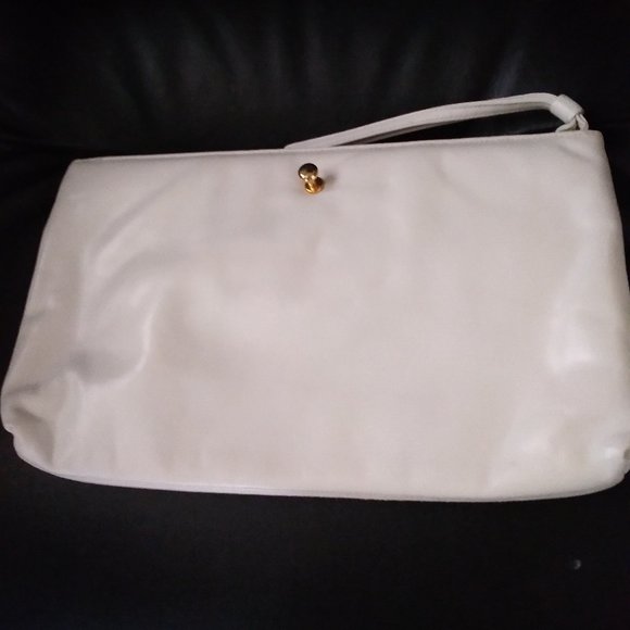 Ruth E. Saltz Vintage White Leather Clutch | 13" x 8" - Picture 2 of 5